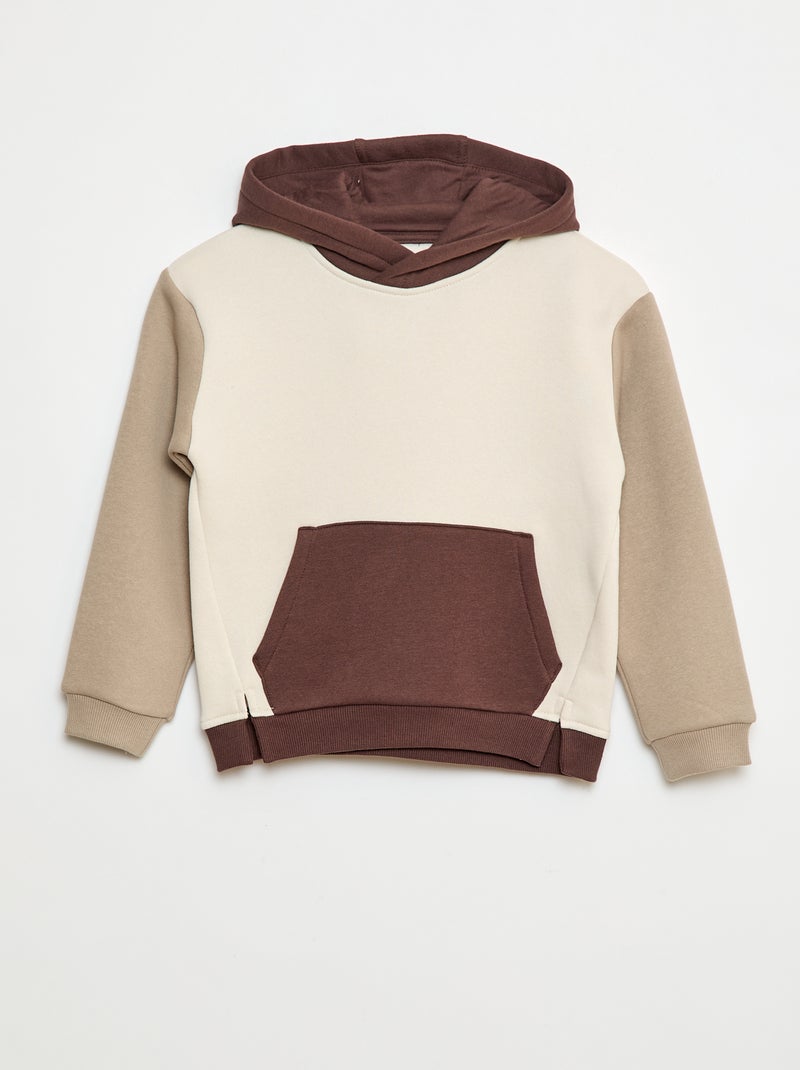 Felpa con cappuccio color block Beige - Kiabi