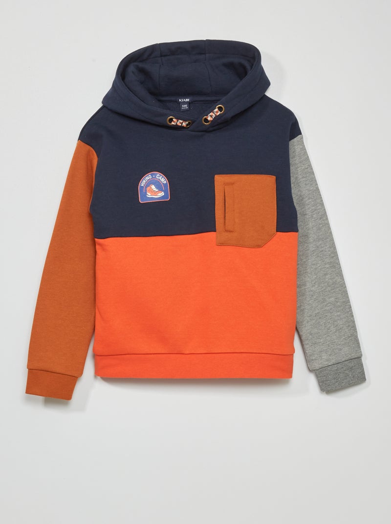 Felpa con cappuccio 'color block' in tessuto felpato BLU - Kiabi