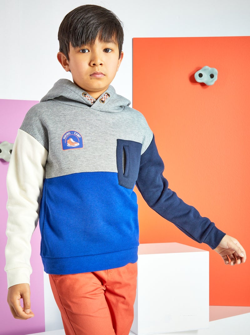 Felpa con cappuccio 'color block' in tessuto felpato GRIGIO - Kiabi