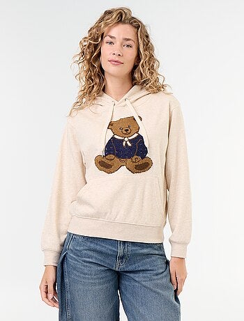 Felpa con cappuccio con orsetto ricamato