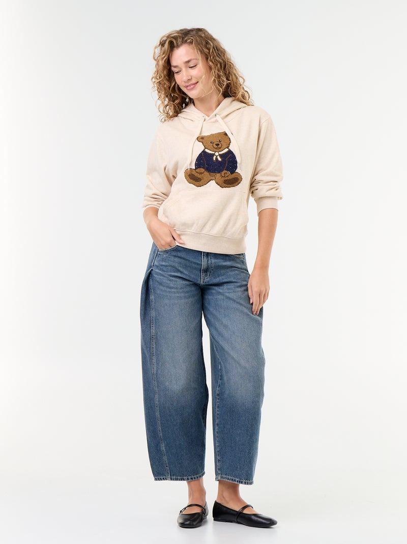 Felpa con cappuccio con orsetto ricamato Beige - Kiabi