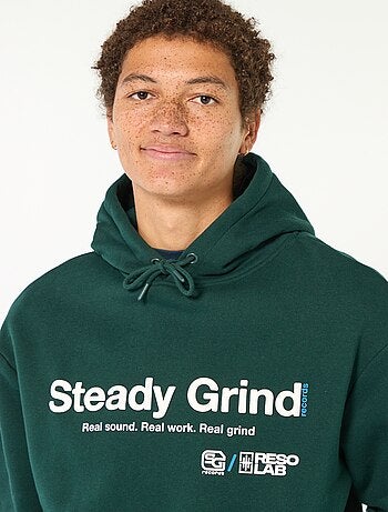 Felpa con cappuccio e scritta davanti e dietro