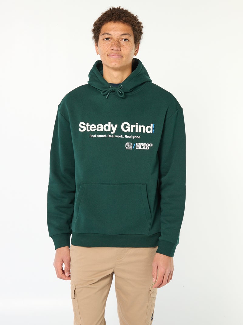 Felpa con cappuccio con scritta davanti e dietro Verde - Kiabi