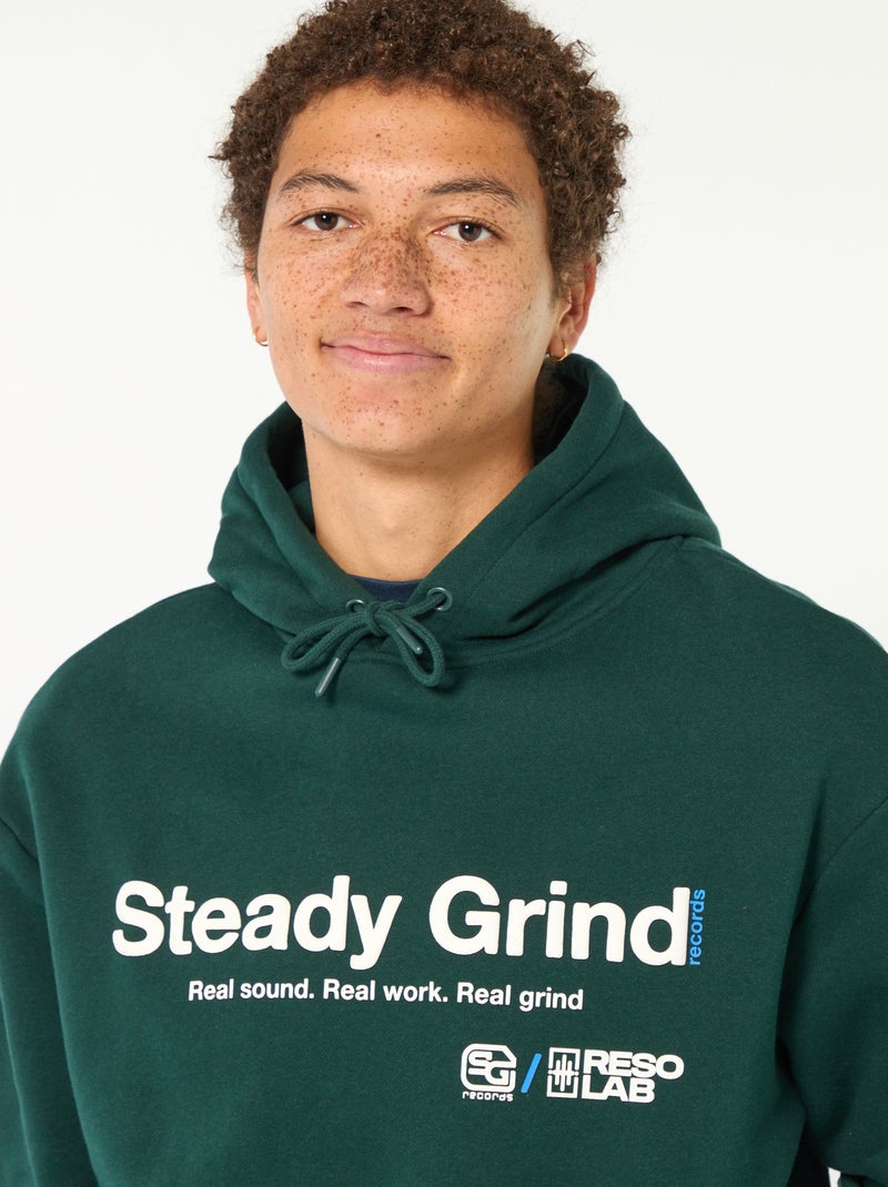 Felpa con cappuccio con scritta davanti e dietro Verde - Kiabi