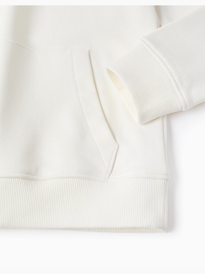 Felpa con cappuccio con stampa frontale e tasca Bianco - Kiabi