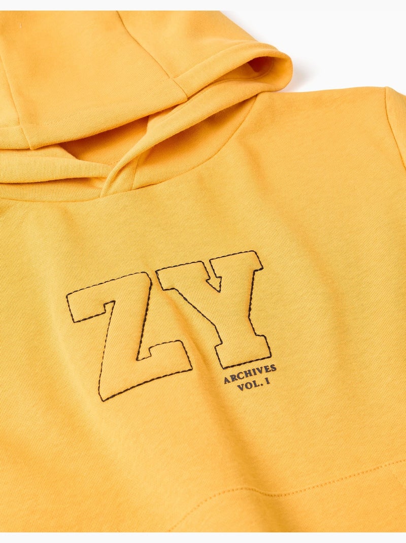Felpa con cappuccio con stampa frontale e tasca Giallo - Kiabi
