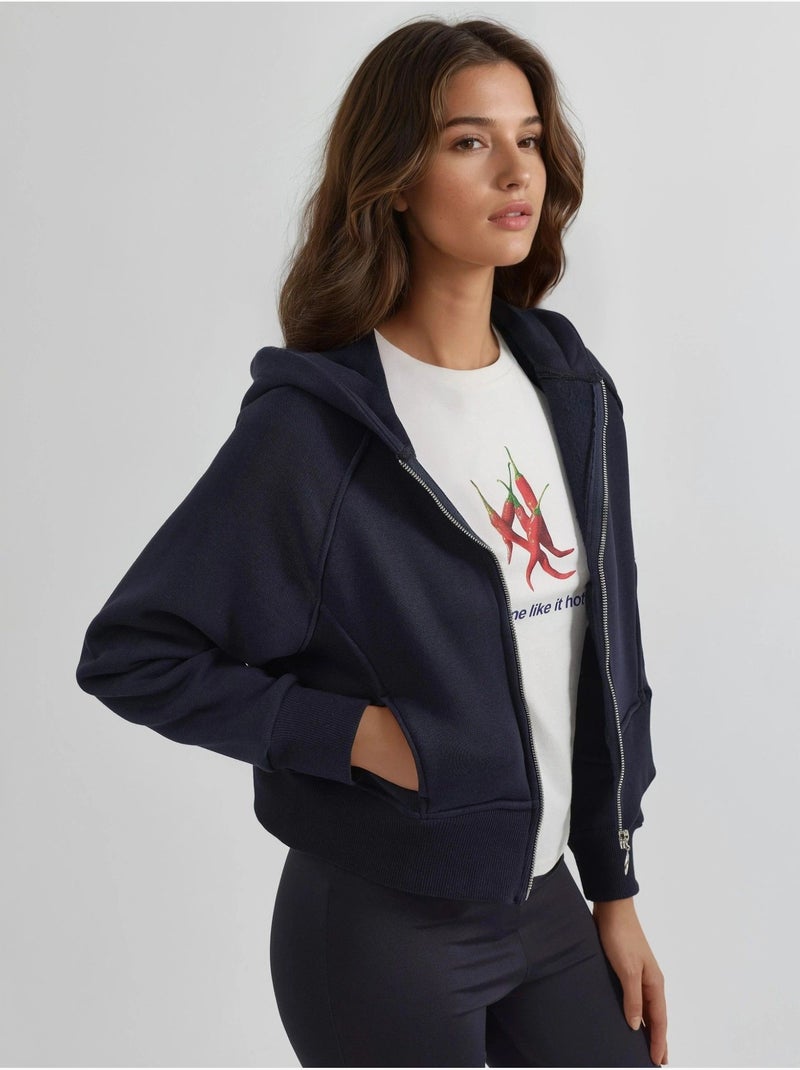 Felpa con cappuccio con zip dal taglio relaxed hiccup Blu marino - Kiabi