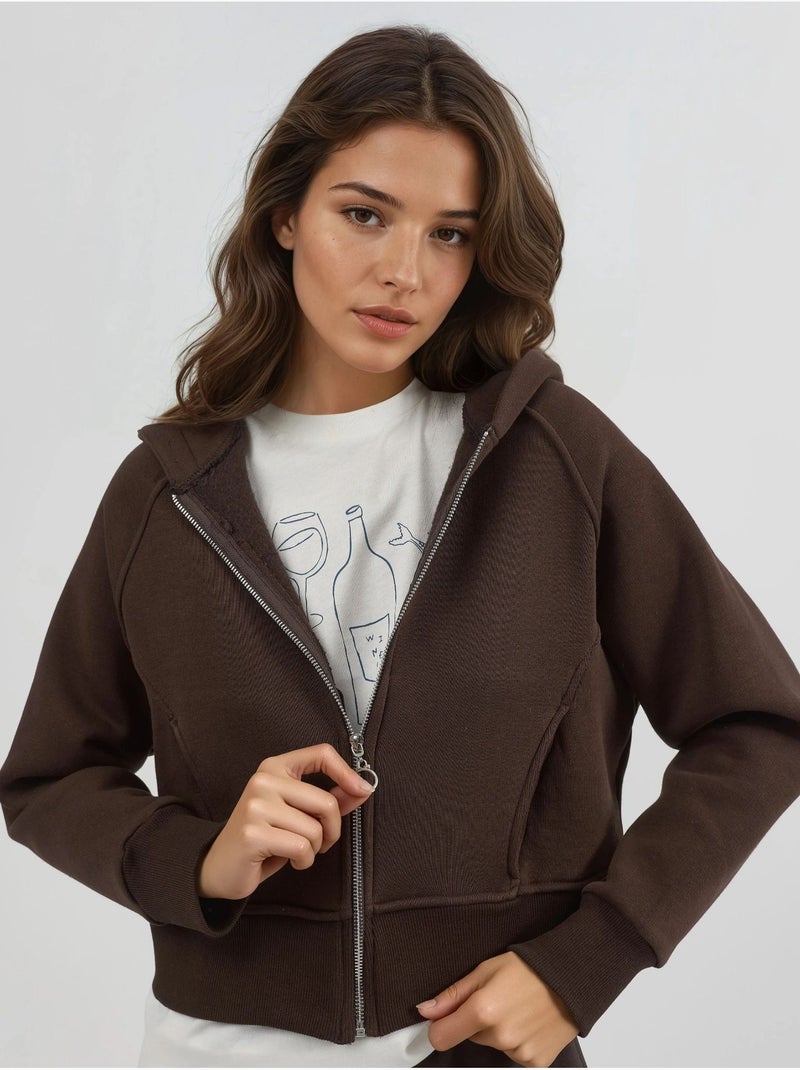 Felpa con cappuccio con zip dal taglio relaxed hiccup Marrone scuro - Kiabi