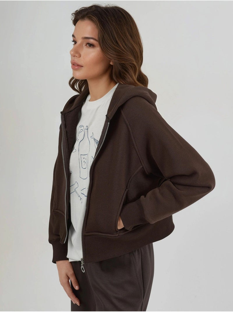 Felpa con cappuccio con zip dal taglio relaxed hiccup Marrone scuro - Kiabi