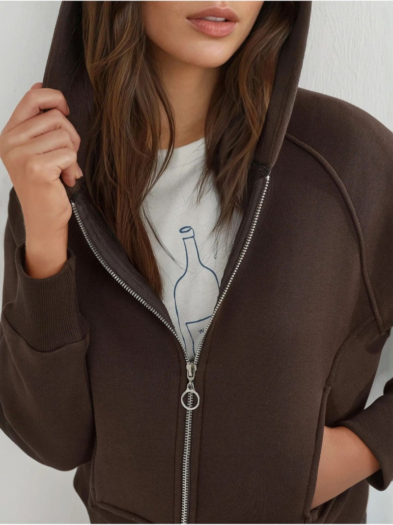 Felpa con cappuccio con zip dal taglio relaxed hiccup Marrone scuro - Kiabi