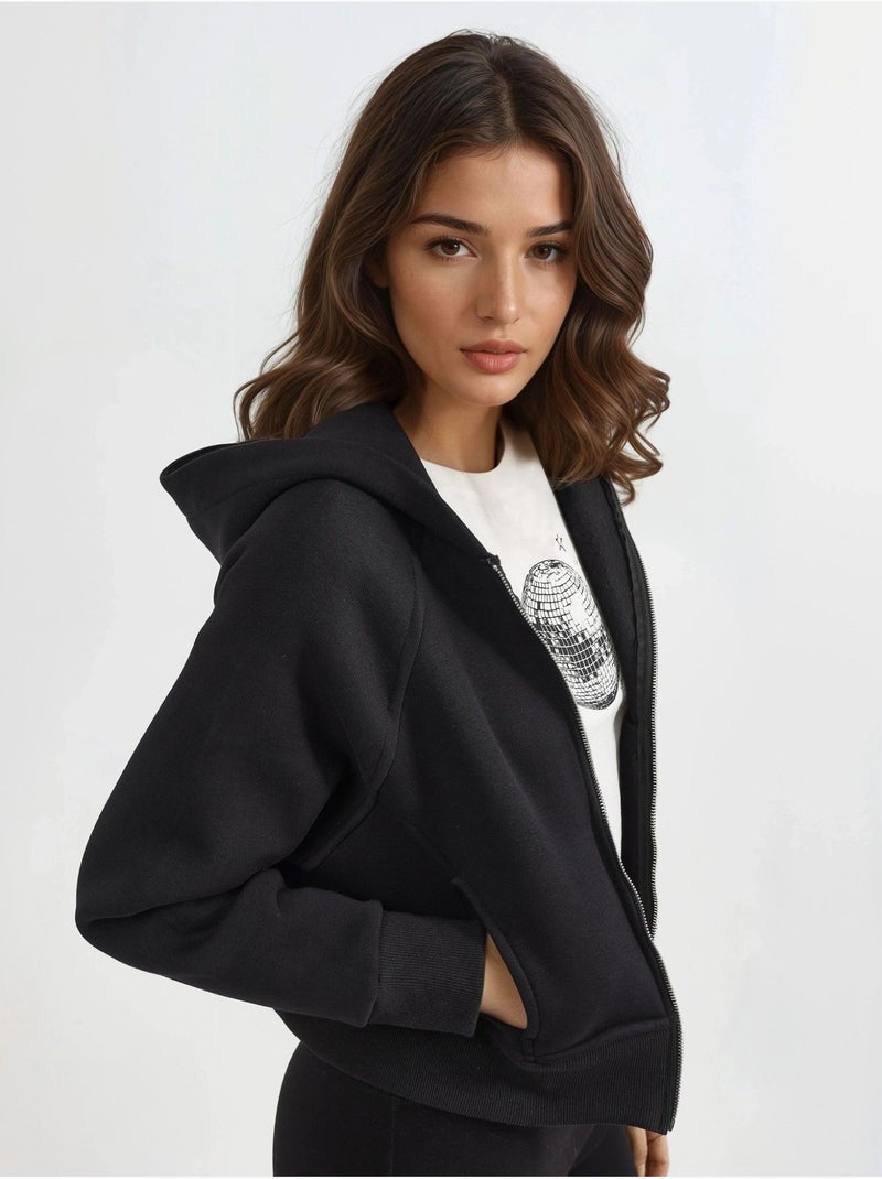 Felpa con cappuccio con zip dal taglio relaxed hiccup Nero - Kiabi