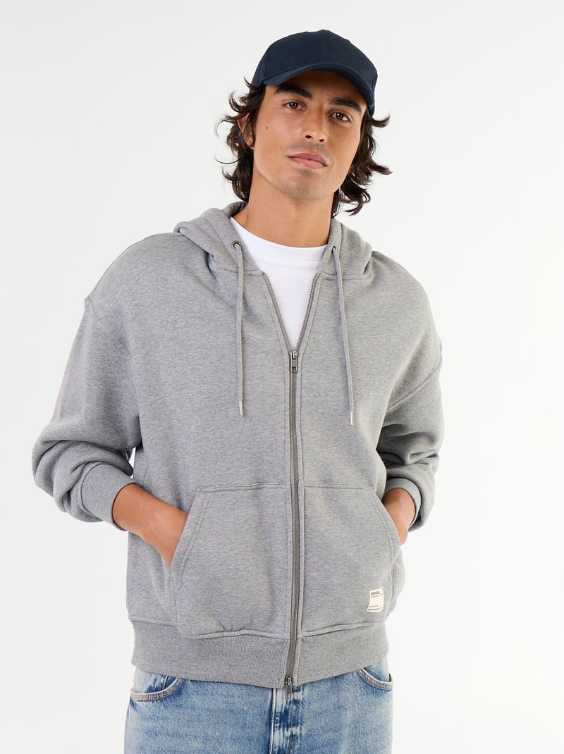 felpa con cappuccio con zip tinta unita Grigio - Kiabi