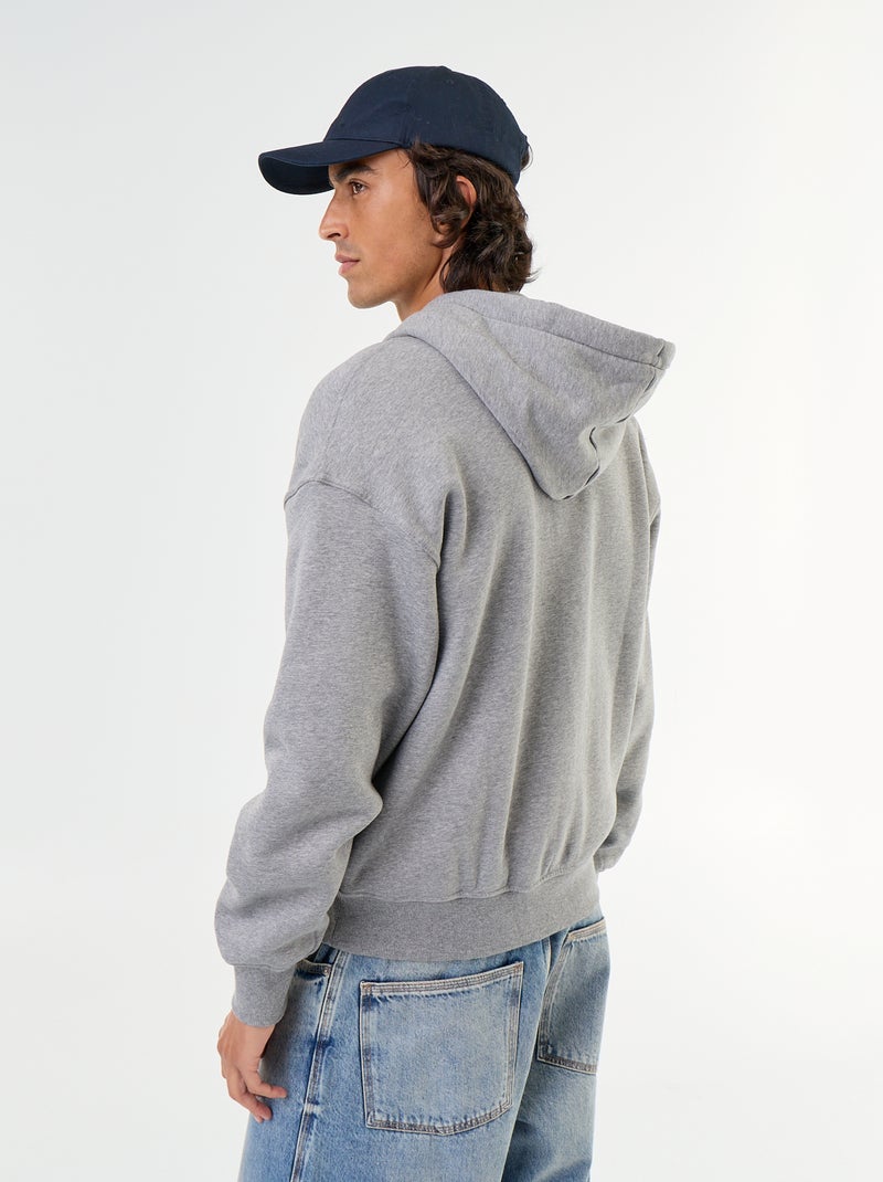 felpa con cappuccio con zip tinta unita Grigio - Kiabi