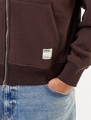 felpa con cappuccio con zip tinta unita