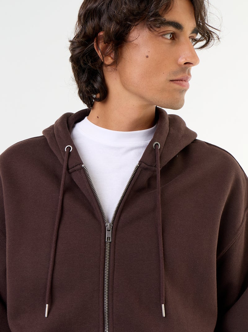 felpa con cappuccio con zip tinta unita Marrone - Kiabi