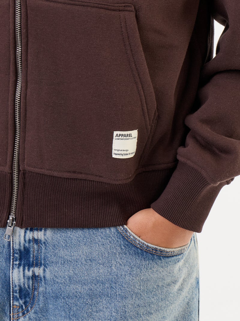 felpa con cappuccio con zip tinta unita Marrone - Kiabi