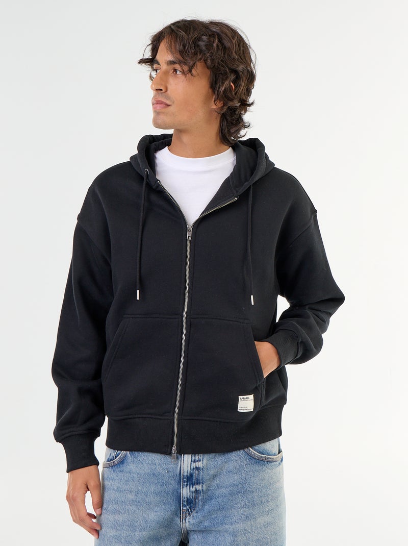 felpa con cappuccio con zip tinta unita Nero - Kiabi