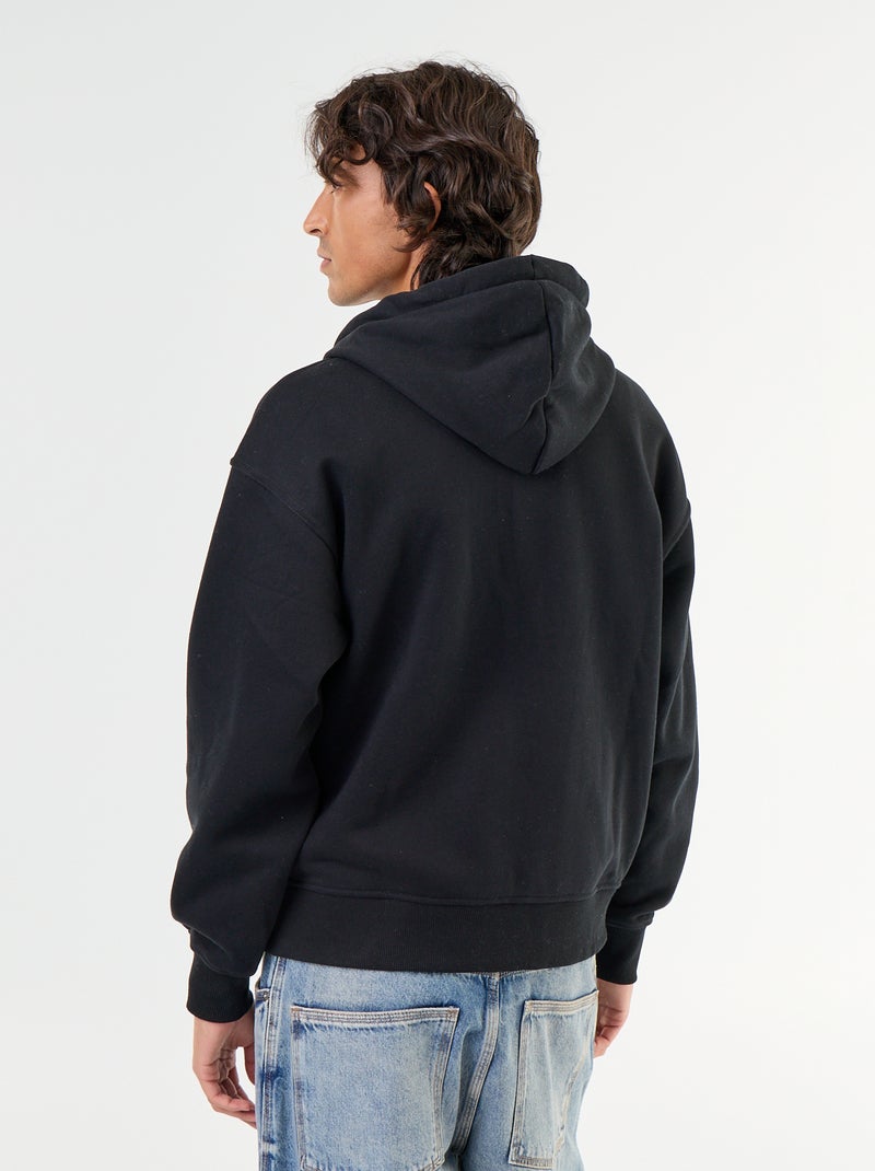 felpa con cappuccio con zip tinta unita Nero - Kiabi