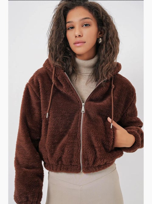 Felpa con cappuccio corta in peluche con zip frontale bdart - Kiabi