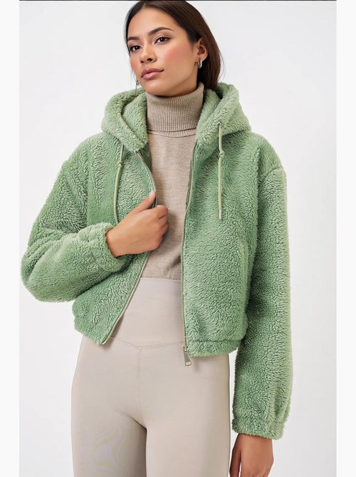 Felpa con cappuccio corta in peluche con zip frontale bdart - Kiabi Felpa con cappuccio corta in peluche con zip frontale bdart - Kiabi