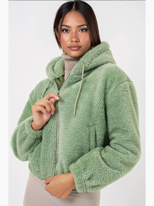 Felpa con cappuccio corta in peluche con zip frontale bdart - Kiabi Felpa con cappuccio corta in peluche con zip frontale bdart - Kiabi