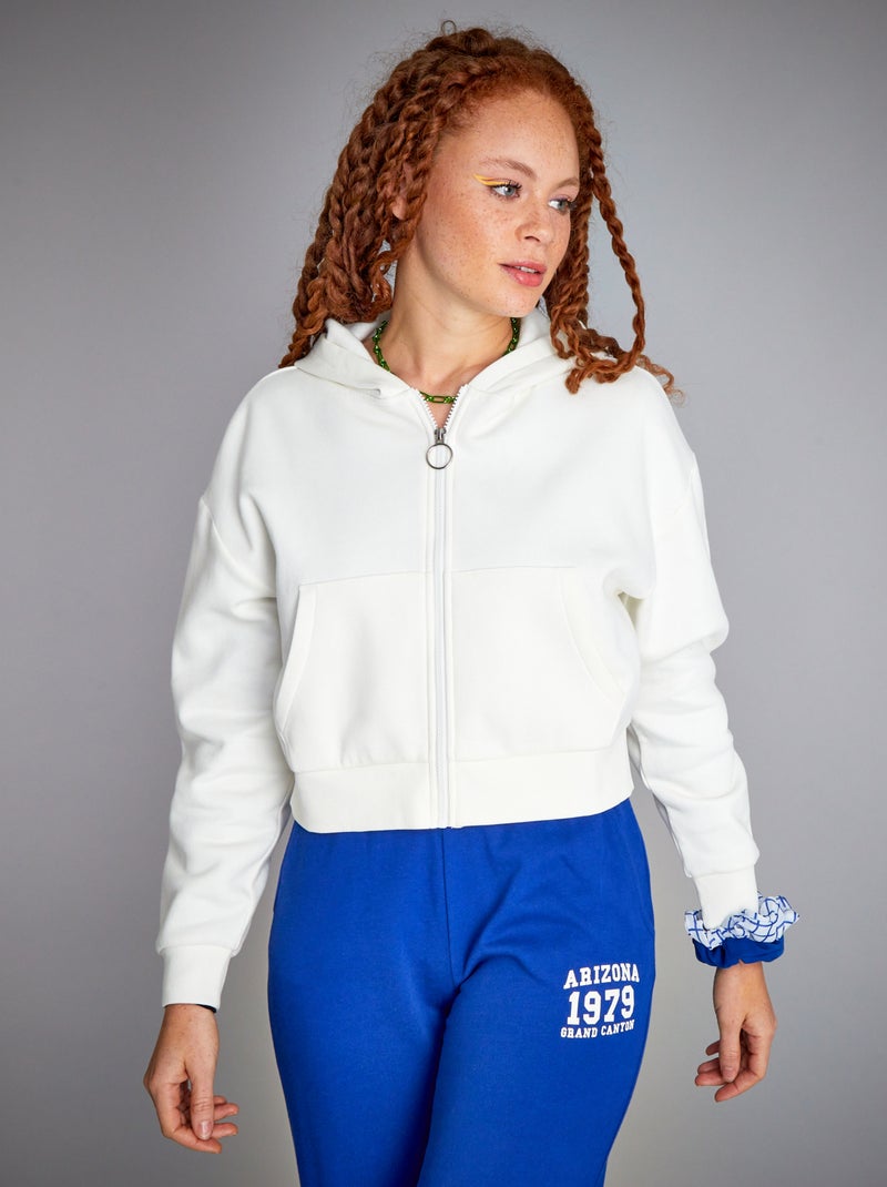 Felpa con cappuccio crop top Bianco - Kiabi