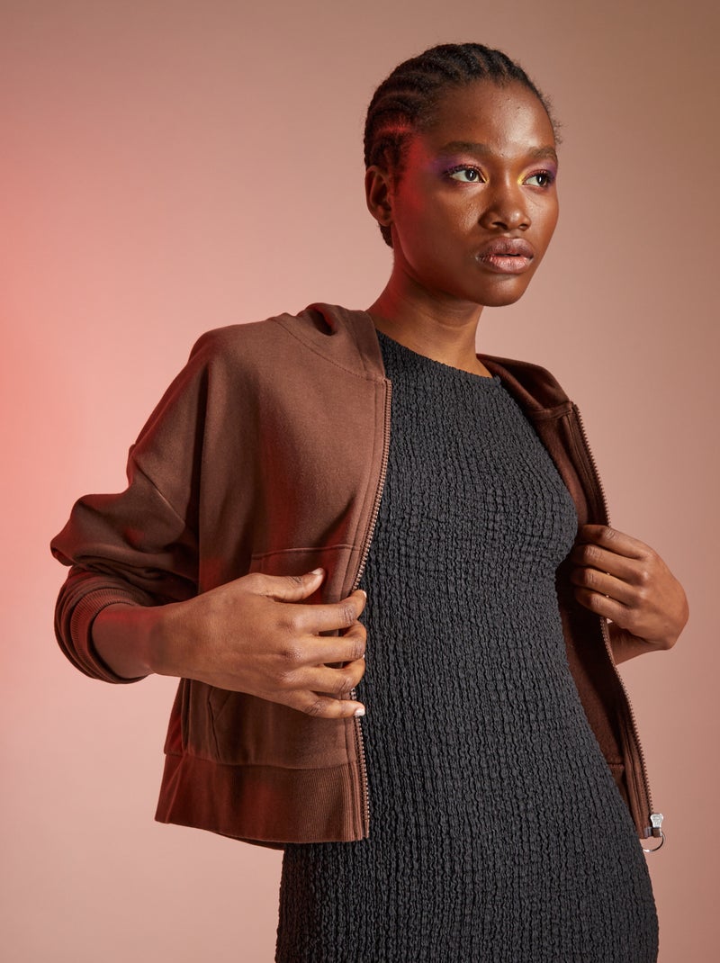 Felpa con cappuccio crop top castano scuro - Kiabi