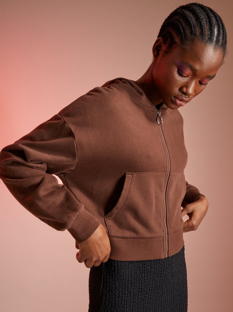 Felpa con cappuccio crop top castano scuro - Kiabi