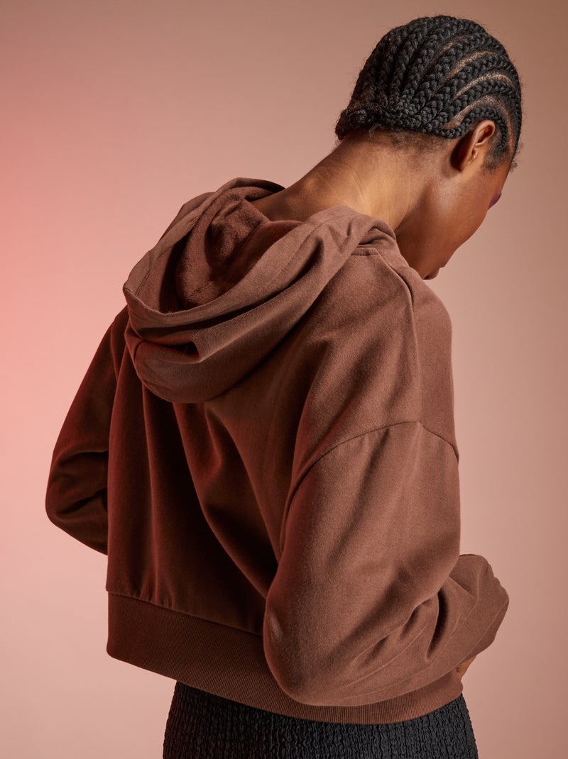 Felpa con cappuccio crop top castano scuro - Kiabi