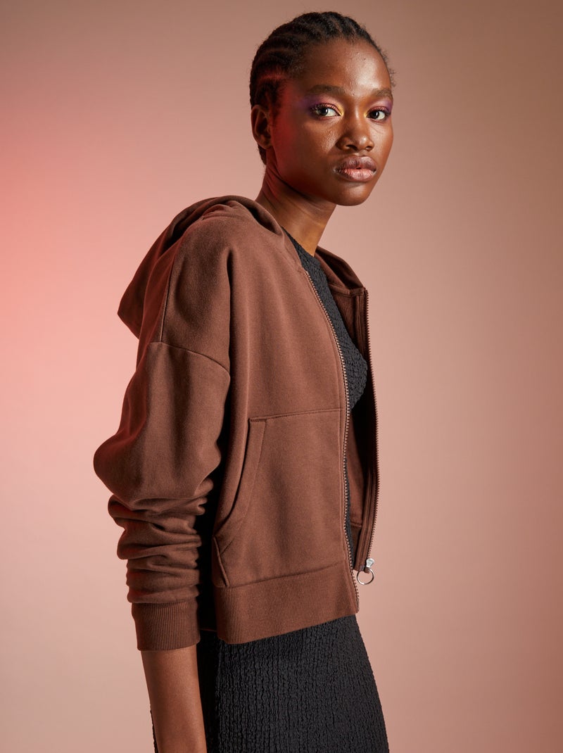 Felpa con cappuccio crop top castano scuro - Kiabi