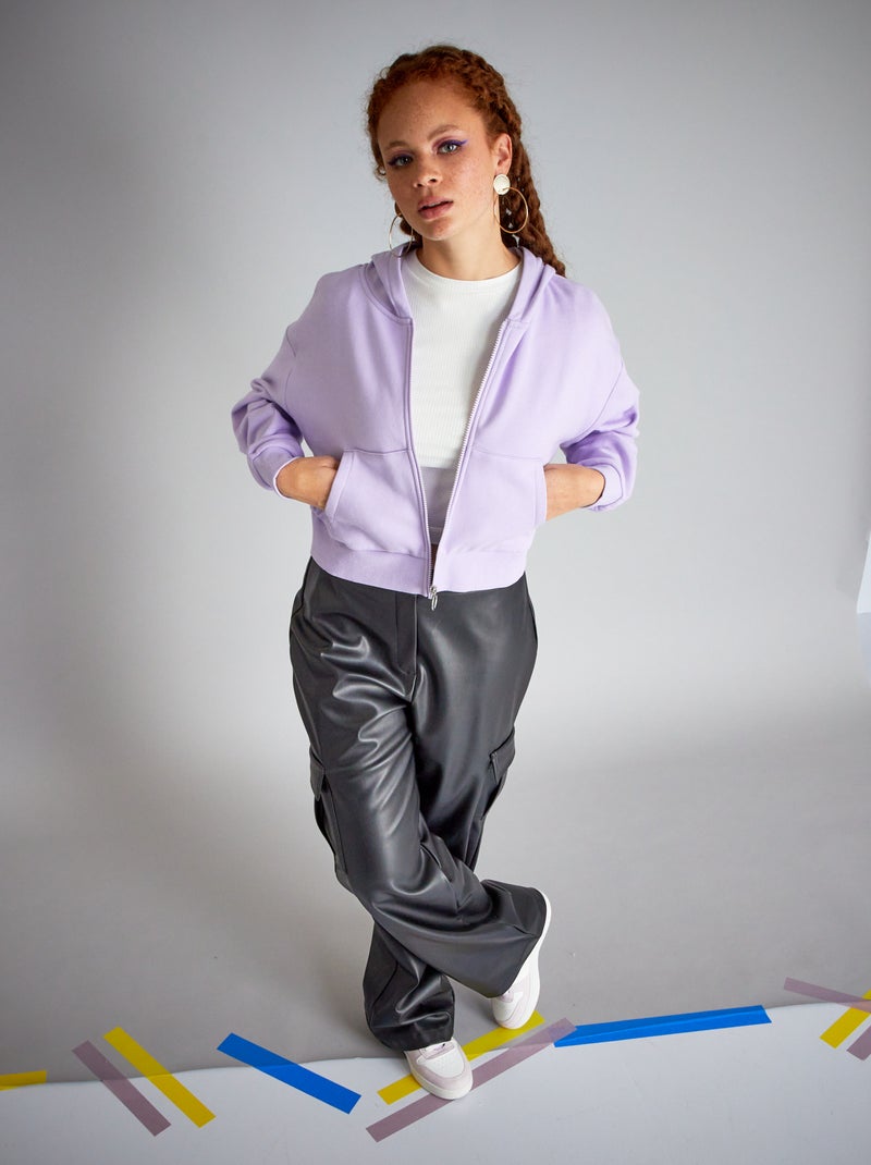 Felpa con cappuccio crop top malva lilla - Kiabi