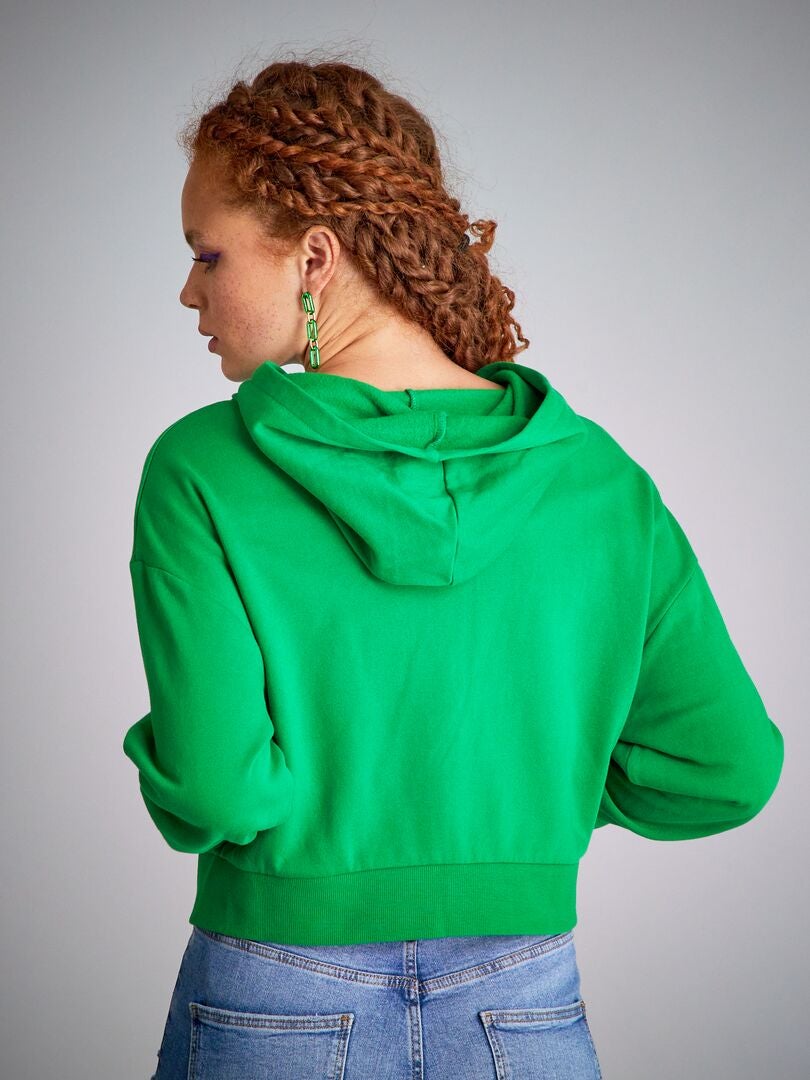 Felpa con cappuccio crop top VERDE - Kiabi