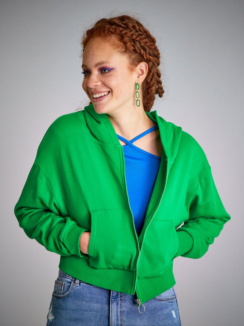 Felpa con cappuccio crop top VERDE - Kiabi