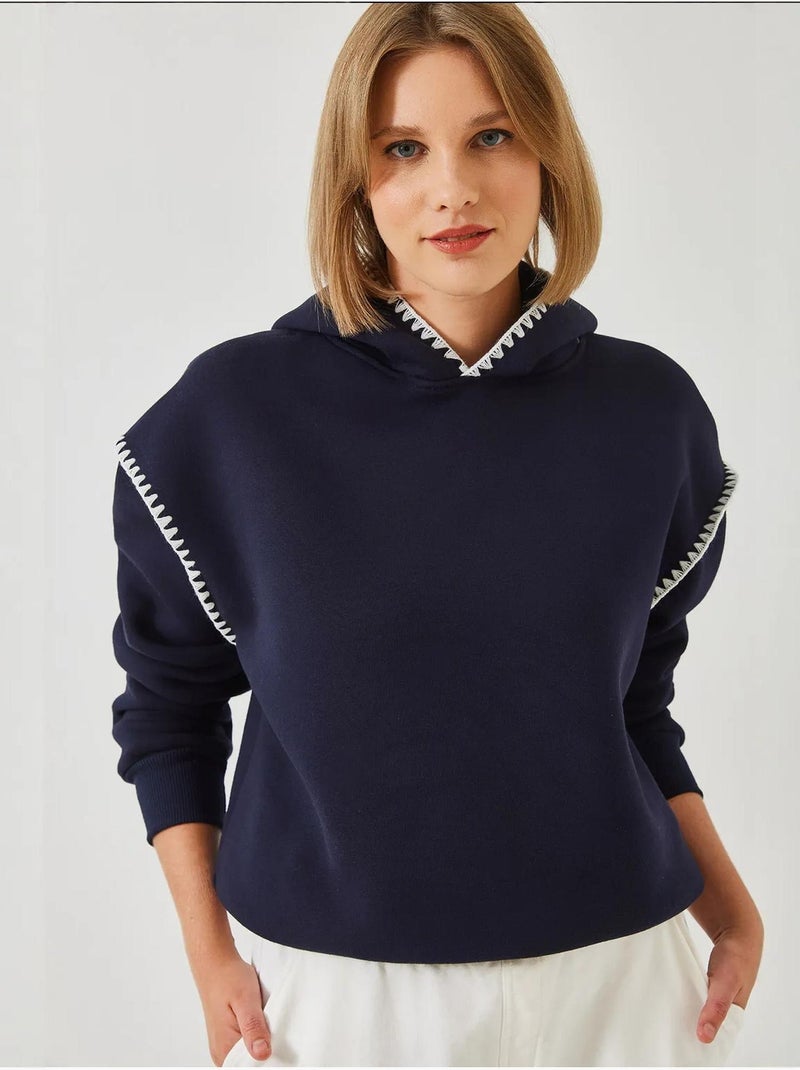 Felpa con cappuccio e dettagli in pizzo lucci Blu marino - Kiabi