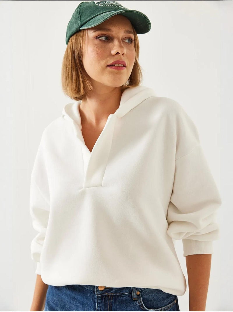 Felpa con cappuccio e scollo a v bianco lucci Bianco - Kiabi