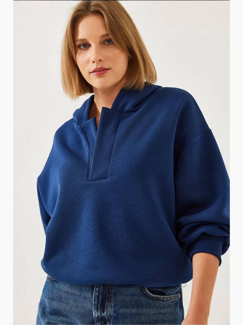 Felpa con cappuccio e scollo a v bianco lucci Blu marino - Kiabi
