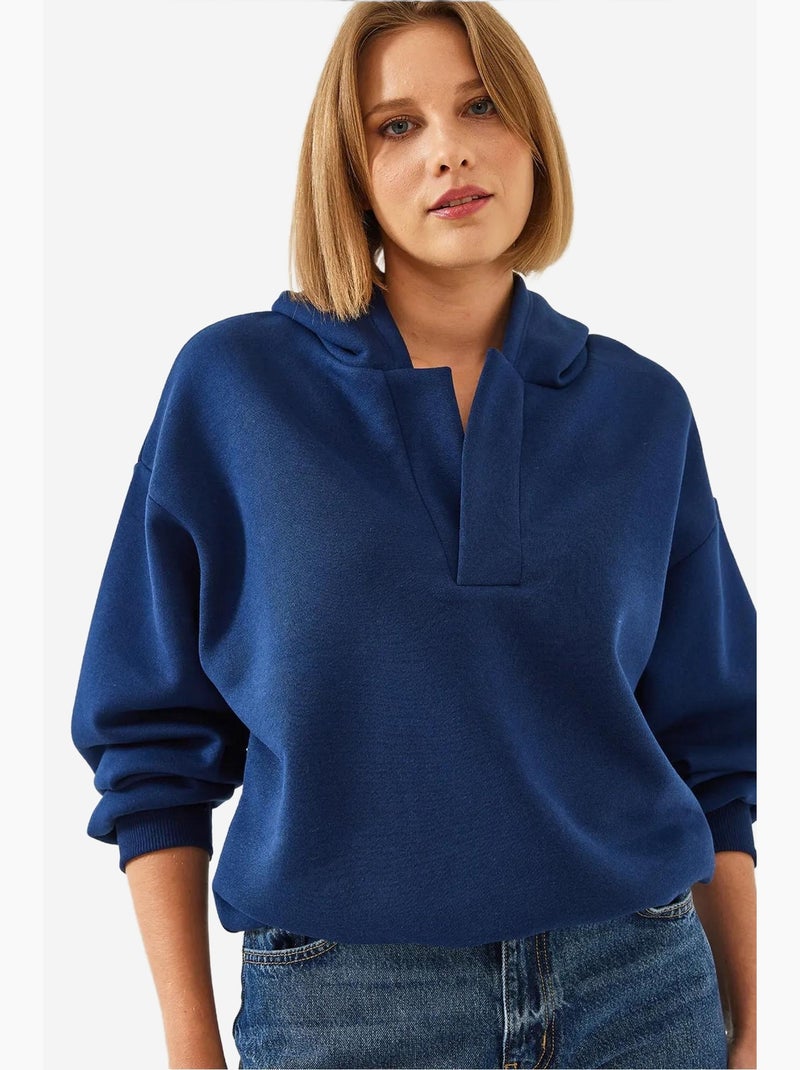 Felpa con cappuccio e scollo a v bianco lucci Blu marino - Kiabi