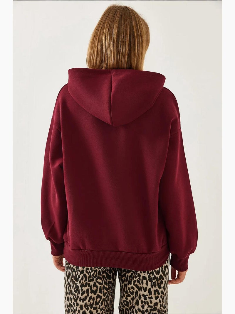 Felpa con cappuccio e scollo a v bianco lucci Rosso bordeaux - Kiabi