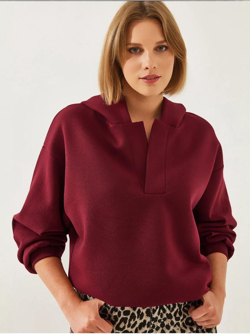 Felpa con cappuccio e scollo a v bianco lucci Rosso bordeaux - Kiabi
