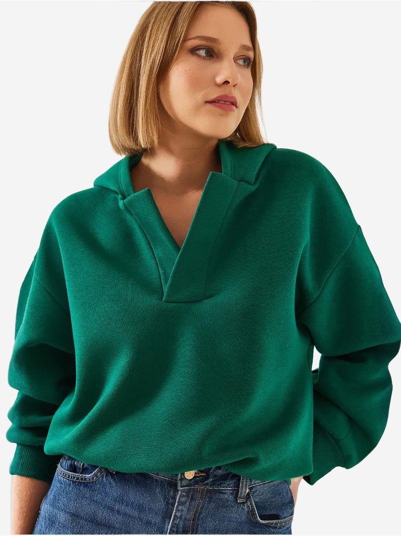 Felpa con cappuccio e scollo a v bianco lucci Verde - Kiabi