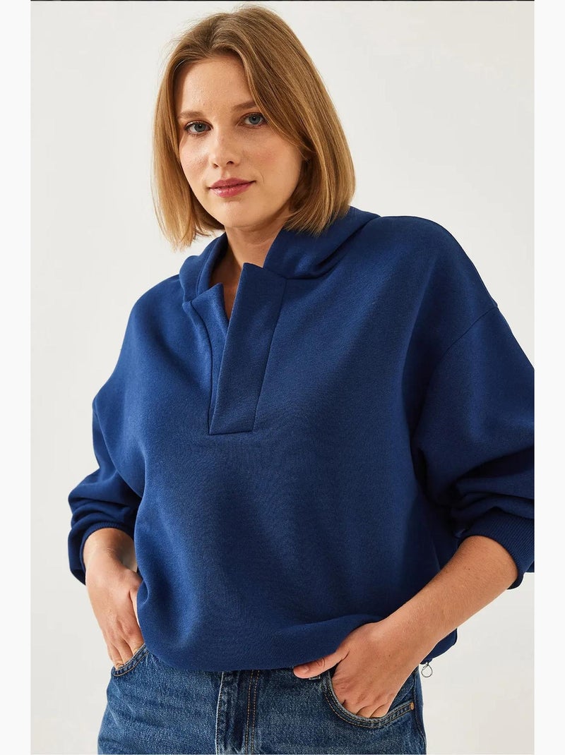 Felpa con cappuccio e scollo a v lucci Blu marino - Kiabi