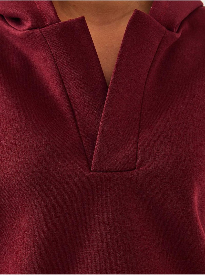Felpa con cappuccio e scollo a v lucci Rosso bordeaux - Kiabi