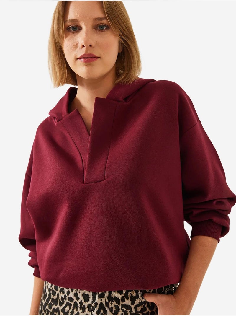 Felpa con cappuccio e scollo a v lucci Rosso bordeaux - Kiabi