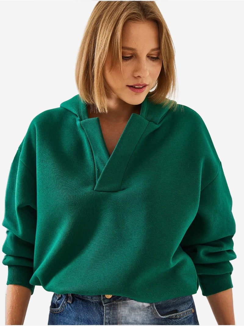 Felpa con cappuccio e scollo a v lucci Verde - Kiabi