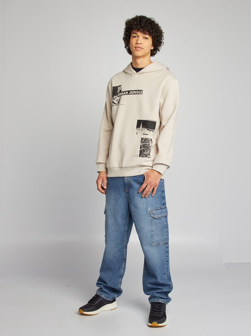 Felpa con cappuccio e scritta BEIGE - Kiabi