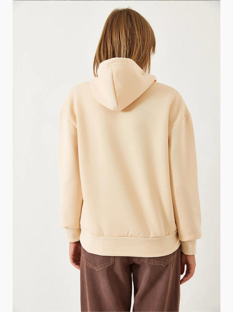 Felpa con cappuccio e stampa a cuore in triplo filato spazzolato lucci Beige argilla - Kiabi