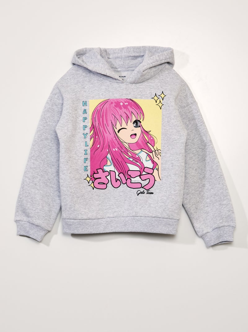 Felpa con cappuccio e stampa manga GRIGIO - Kiabi