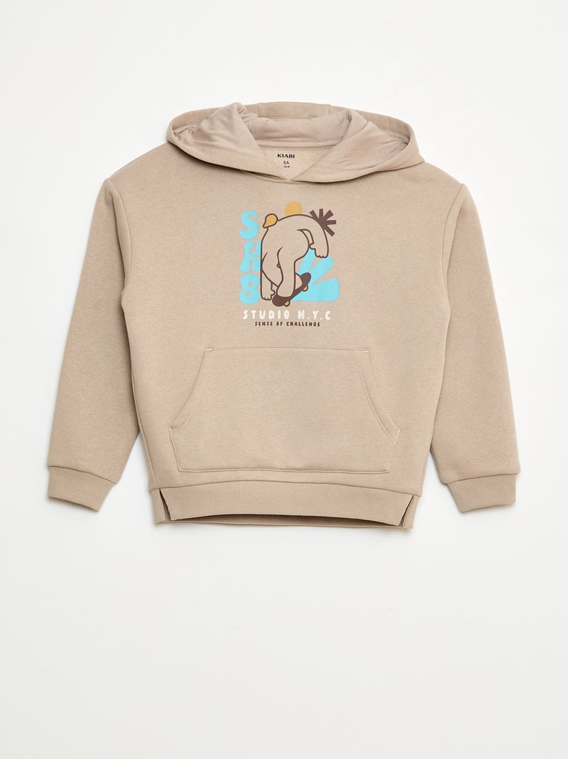 Felpa con cappuccio e stampa skate Beige - Kiabi