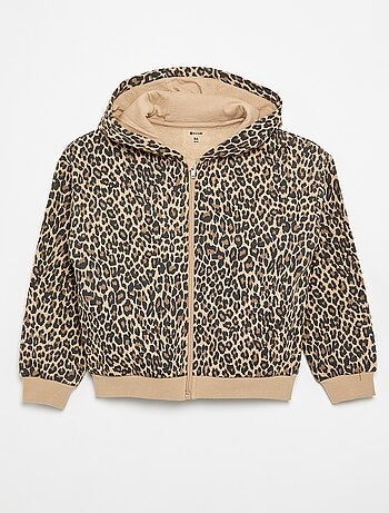 Felpa con cappuccio e zip con stampa all over