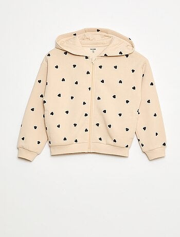 Felpa con cappuccio e zip con stampa all over